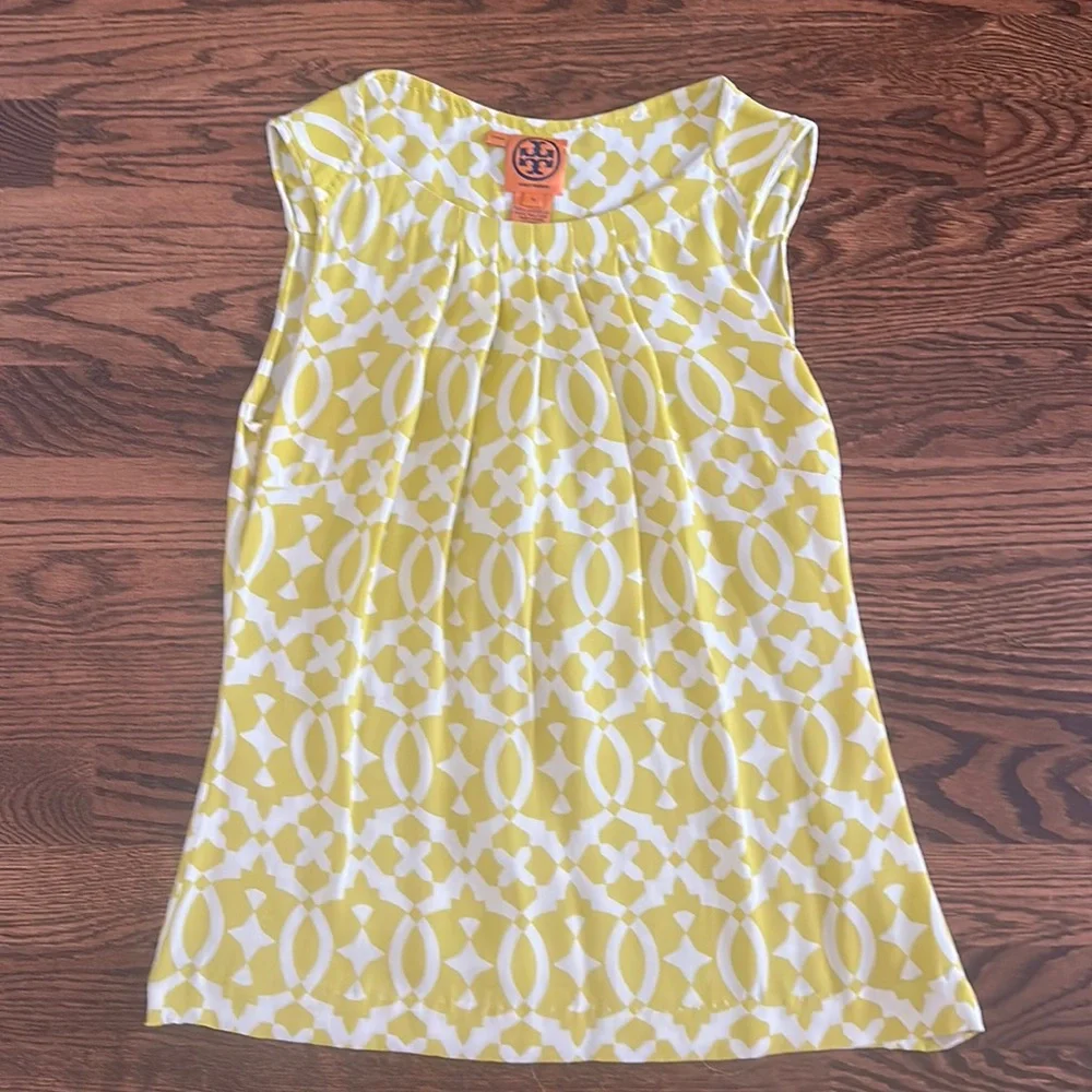 Tory Burch Signature Print Yellow Silk Sleeveless Blouse Size 4